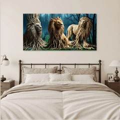Large 60″X30″ Canvas Wall Art, Lions Made of Tree Roots, Oddities Print. (USA)