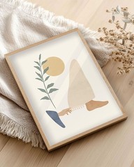 Natural OAK Wood Beige Boho Christian Framed Wall Art, 12×16 in Mid Century M…