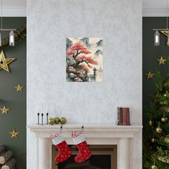 Cherry Blossom Bonsai Tree Poster, Asian Landscape Wall Art, Japanese Wall Decor