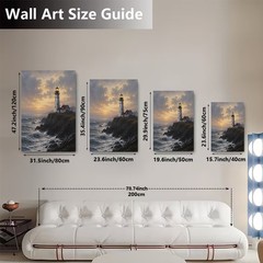 Vintage Lighthouse Sunset Canvas Wall Art Ocean Waves Coastal Decor Poster