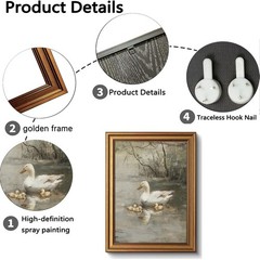 Gold Framed Wall Art Vintage Spring Duck Canvas Wall Art Retro Cottagecore Ar…