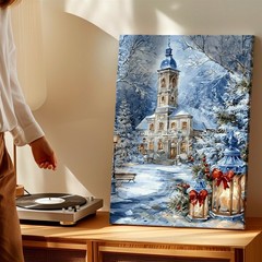 Wall Art Winter Church Landscape Canvas Print Snowy Lantern Christmas Decor