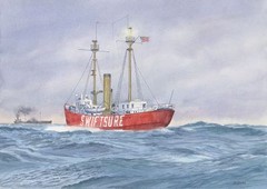 Lightship #83 Swiftsure in Storm, Washington. Chris Oldham Watercolor Art Prints