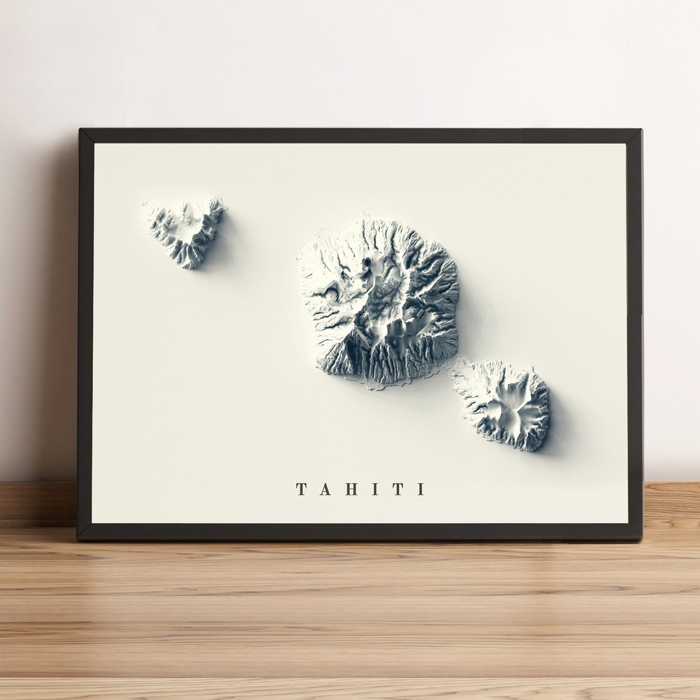 Tahiti Map, Tahiti 2D Relief Map, Tahiti Vintage Map – 2D Flat