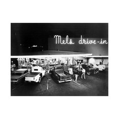 Vintage Mels Drive-In, hot rod hangout, Black & White