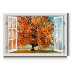 Autumn’s Passion Open Window Wall Art, Large Fall Tree Artwork, Beautiful Nat…