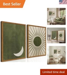 Mid Century Modern Boho Sun and Moon Canvas Prints – Wall Decor Set of 2