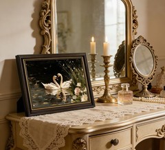 Framed Classical Swan Canvas Wall Art Romantic White Swan Painting Picture Wa…
