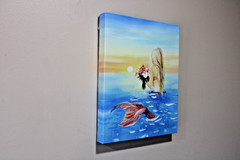 Mermaid Watching Sunrise on Canvas Wall Art 11×14 Frameless Decor New
