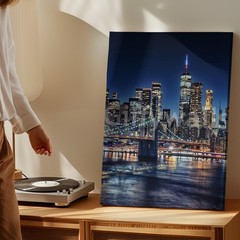 New York City Skyline Night Canvas Wall Art Urban Cityscape Print Home Decor