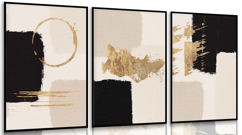 3pcs Black Gold Abstract Wall Art Bohemian Simple Geometric Canvas Poster Pri…