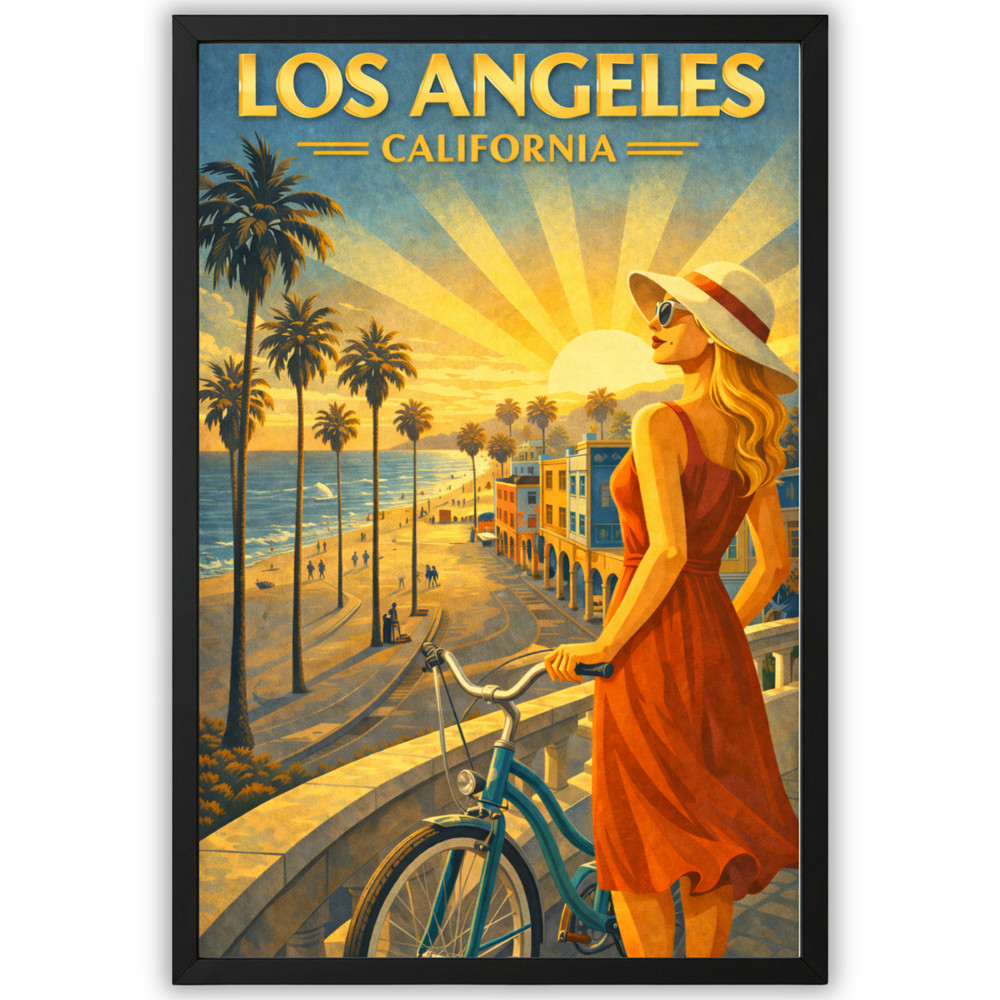 Los Angeles California Travel Poster Framed 11×17 Venice Beach Wall Art Retro