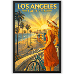 Los Angeles California Travel Poster Framed 11×17 Venice Beach Wall Art Retro