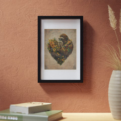 Vintage BIGFOOT HEART Wall Art, SASQUATCH Botanical Decor, Cryptid Flower Poster