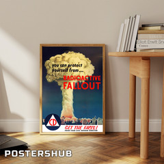 VINTAGE NUCLEAR BOMB RADIOACTIVE FALLOUT CIVIL DEFENSE POSTER