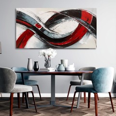 Modern Abstract line Wall Art Red Black Gray Gray Textured Trendy Canvas Pain…