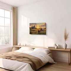 Rustic Farm Landscape Wall Art, Barn Cows Sunset Scene Canvas Print, Vintage …
