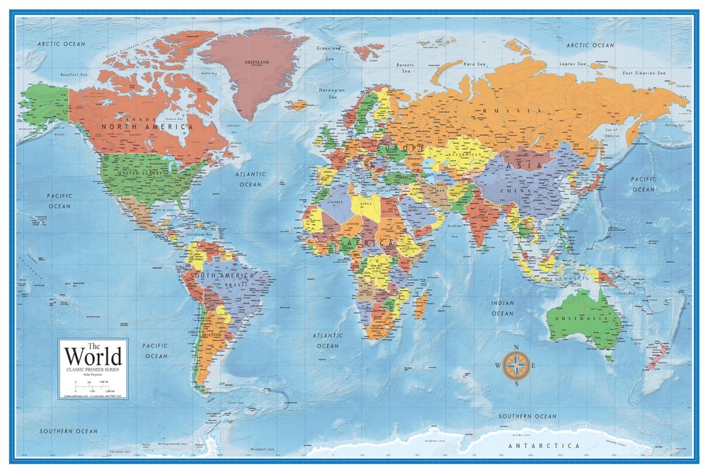 24×36 World Classic Wall Map Poster Mural Laminated