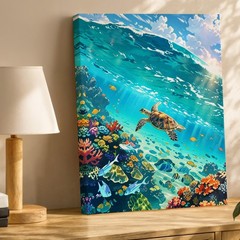Underwater Sea Turtle Canvas Wall Art Tropical Coral Reef Fish Ocean Print Home