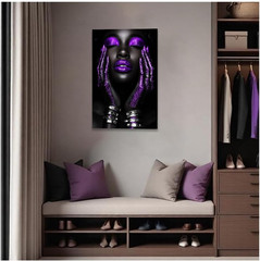 Purple Afro Woman Canvas Art – Modern Black Girl Wall Decor (20″x30″)