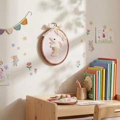 Pink Bunny Nursery Wall Art Vintage Oval Framed Wall Decor with Bow Rustic Co…