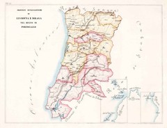 1859 Map of Lisbon and Braga in Portugal Religious Wall Art Poster Print Decor