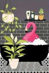 2 SIzes Fun Vibrant Pink Flamingo Bubble Bath Bathroom Canvas Art Print New
