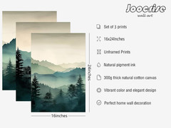 Mountain Wall Art Decor Set of 3 Sage Green Forest Canvas Wall Art Prints Nature