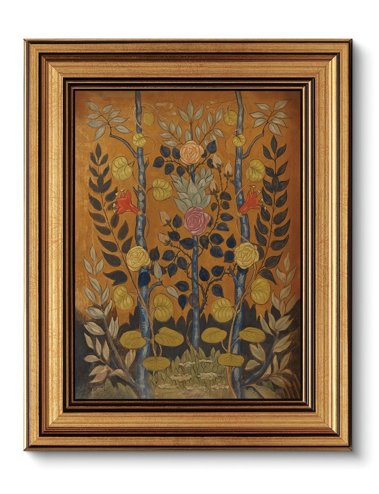 Boho Wall Art Gold Framed Canvas Print Floral Botanical Decor 8x10in