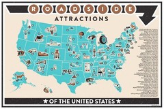 Roadside Attractions of America Map Chart USA Road Art Print Poster 24×16