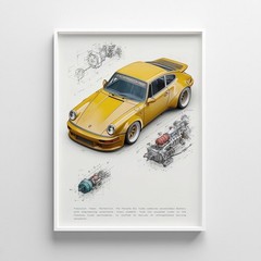 Yellow Porsche 911 Poster Retro Car Wall Art Vintage Automotive Decor Print