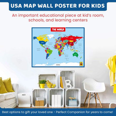 World Map Laminated Poster -Dry Erase Double Side Educational Poster for Kids/Ad