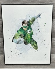 Green Lantern superhero watercolour Print Plastic Frame With Glass 8 1/2 X 11