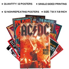 Vintage Rock Band Posters for Room Aesthetic, 70s 80s 90s Retro Music Room Wa…
