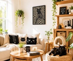 Framed Black Cat Wall Art Zebra Pattern Poster, Modern Abstract Animal Print …