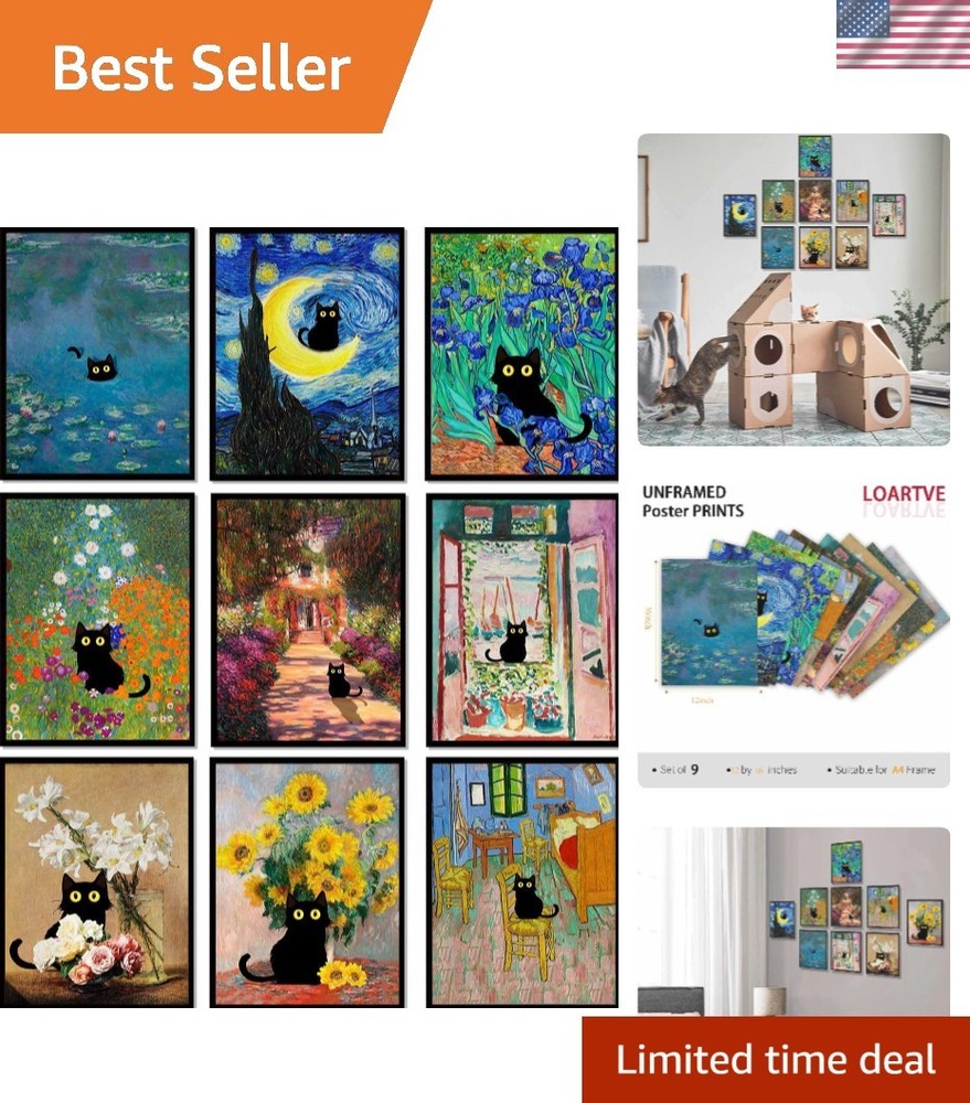 Charming 9Pcs Black Cat Artwork – Perfect Gift for Cat Lovers Unframed