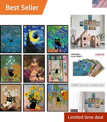Charming 9Pcs Black Cat Artwork – Perfect Gift for Cat Lovers Unframed