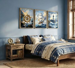 3PCS Nautical Canvas Wall Art Modern Sailing Sailboat 16″L x 12″W Posters