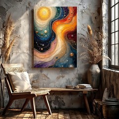 Wall Art Abstract Cosmic Swirl Canvas Print Colorful Galaxy Pearl Textured Decor
