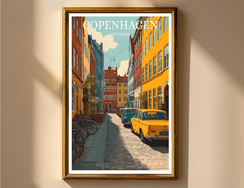 Copenhagen Denmark Wall Art Print, Elegant Nordic City Illustration
