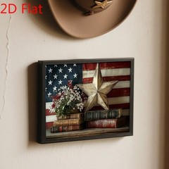Vintage Flag Lone Star Old Books Wildflowers Canvas Wall Art, Tabletop Decor