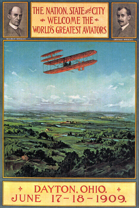 WRIGHT BROTHERS GREATEST AVIATORS AIRPLANE FLIGHT 1909 OHIO VINTAGE POSTER REPRO