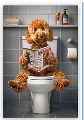 Goldendoodle Dog Bathroom Poster – Funny Animal Canvas Art, 12x18inch Unframed,