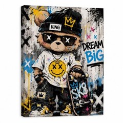 Graffiti Teddy Bear Skateboard Canvas Wall Art Urban Street Art Bear Print Kids