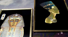 Vintage Egyptian King Tut and Queen Nefertiti Foil Wall Art Images- Gold Framed