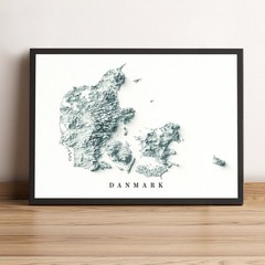 Denmark Map, Denmark 2D Relief Map, Denmark Vintage Map – 2D Flat Print
