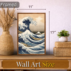 Japanese Wave Wall Art 11×17 Framed Great Wave Off Kanagawa Poster Hokusai Style
