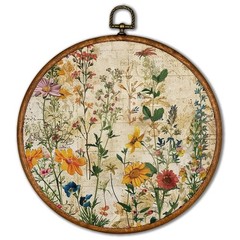 Boho Floral Wall Art Canvas Frame Round 10x10in