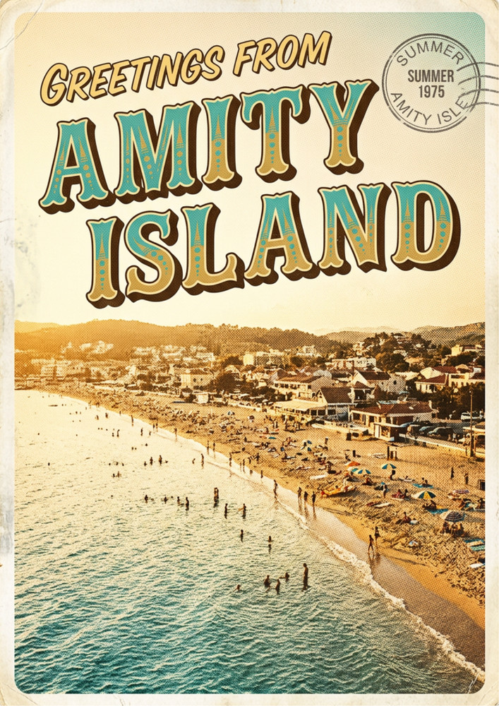 Amity Island Jaws Horror Wall Collage Postcard Style Poster