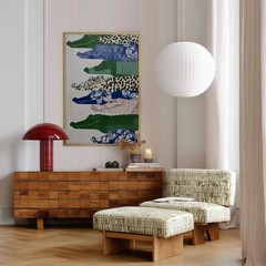 Japandi Alligator Wall Art Print Green Blue Animal Poster Modern Nature Decor